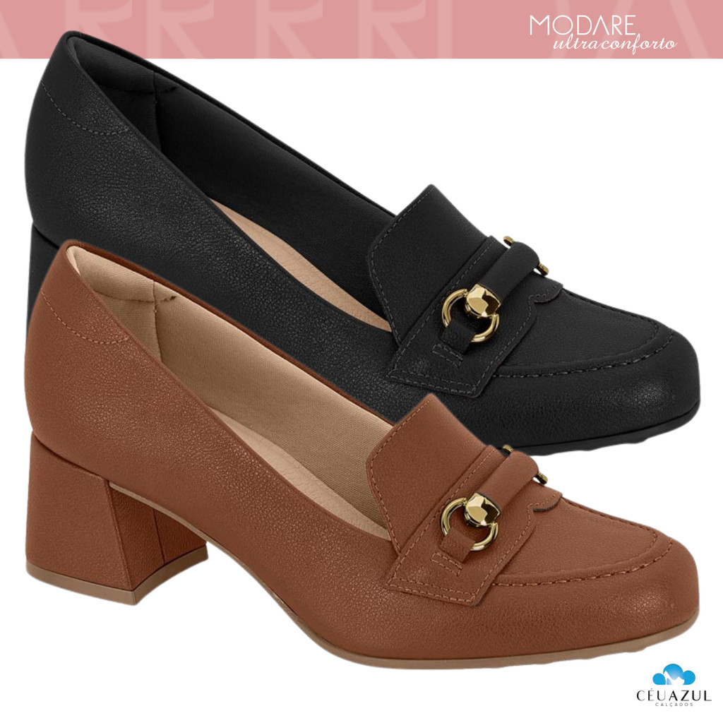 Sapato Scarpin Modare Feminino Salto Bloco Detalhe Fivela Dourada Social Ultraconforto em Oferta na Shopee