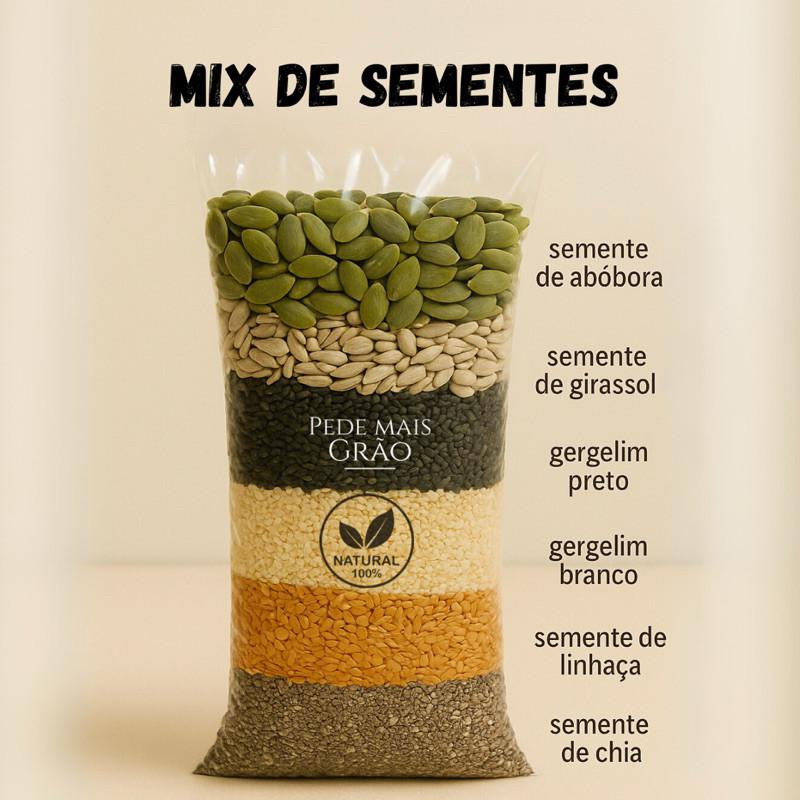 Mix de Sementes Saudável Chia, Linhaça, Gergelim, Girassol e Abóbora | Rico em Fibras e Ômega 3 Kit em Oferta na Shopee