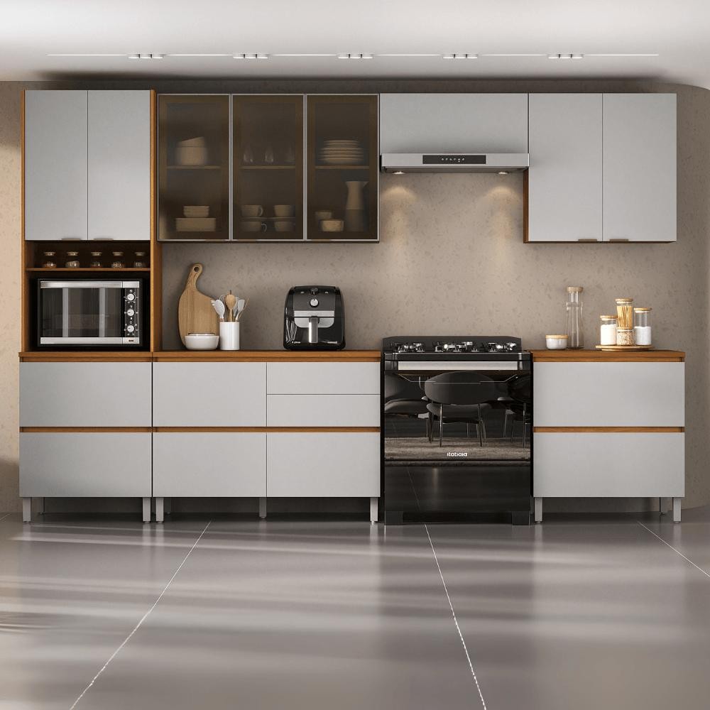 Cozinha Completa Itatiaia Lúmina 350cm em Madeira MDF Cinamomo/Fendi