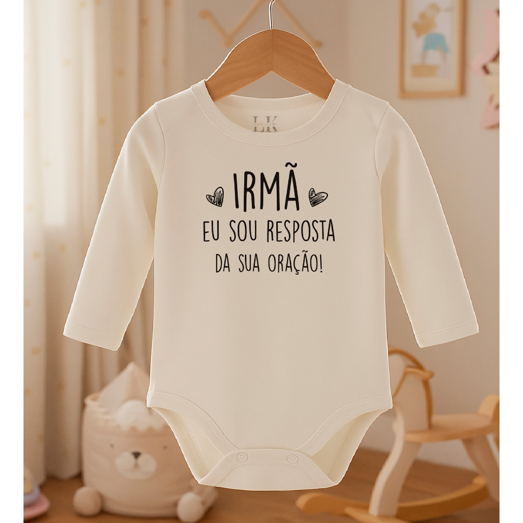 Body Bebê frase "Irmã eu sou resposta da sua Oração" 100% Algodão Fio Egípcio em Oferta na Shopee