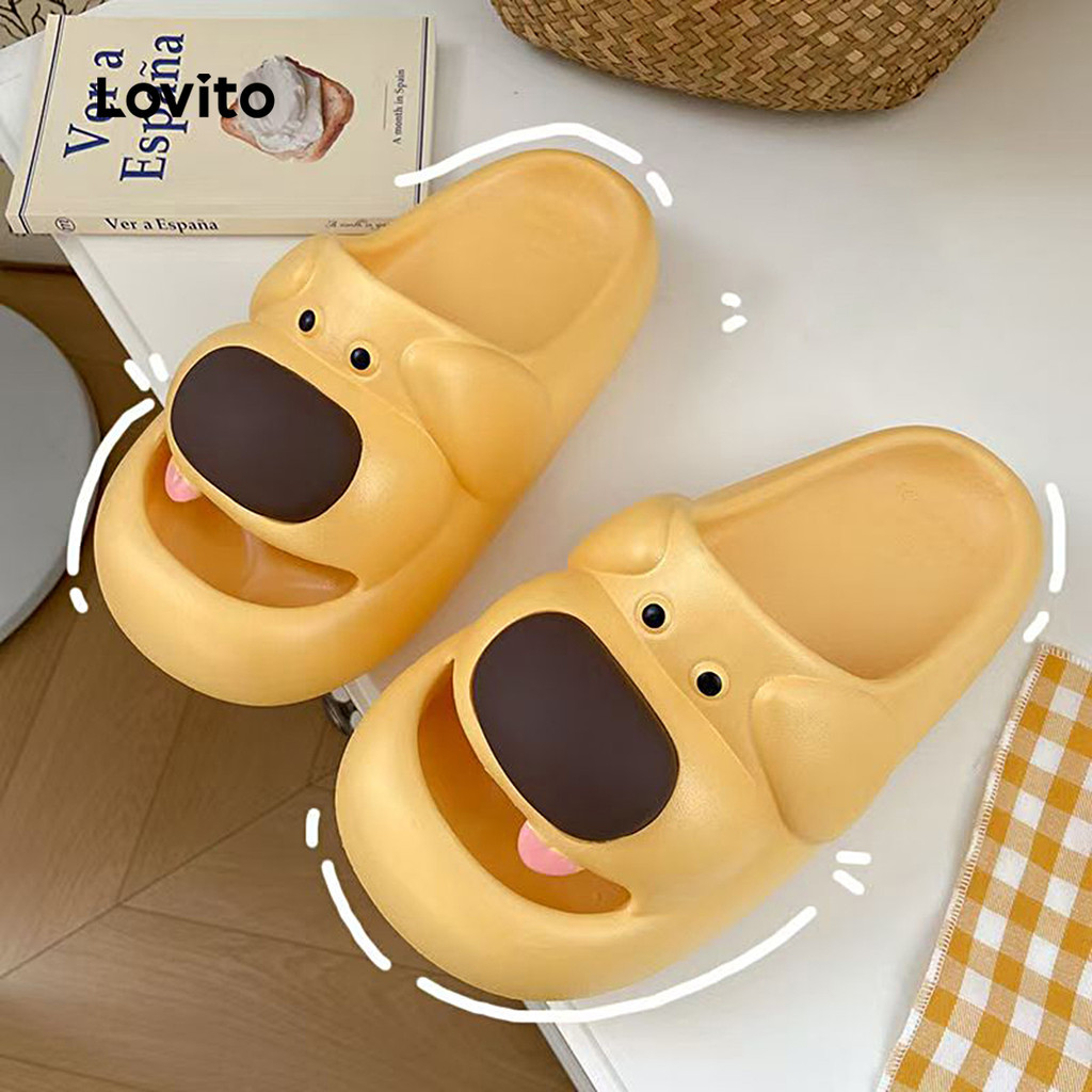 (Trendy) Lovito Bonito língua lisa filhote grossa para banho sandália plana para mulher LFA77203 - Women Shoes
