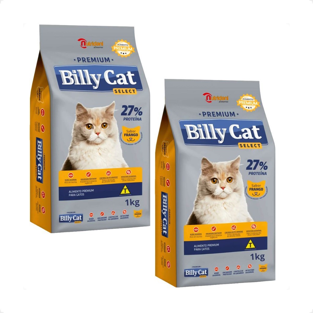 Kit 2 Ração Billy Cat Select Gatos Adultos Frango - 1Kg em Oferta na Shopee