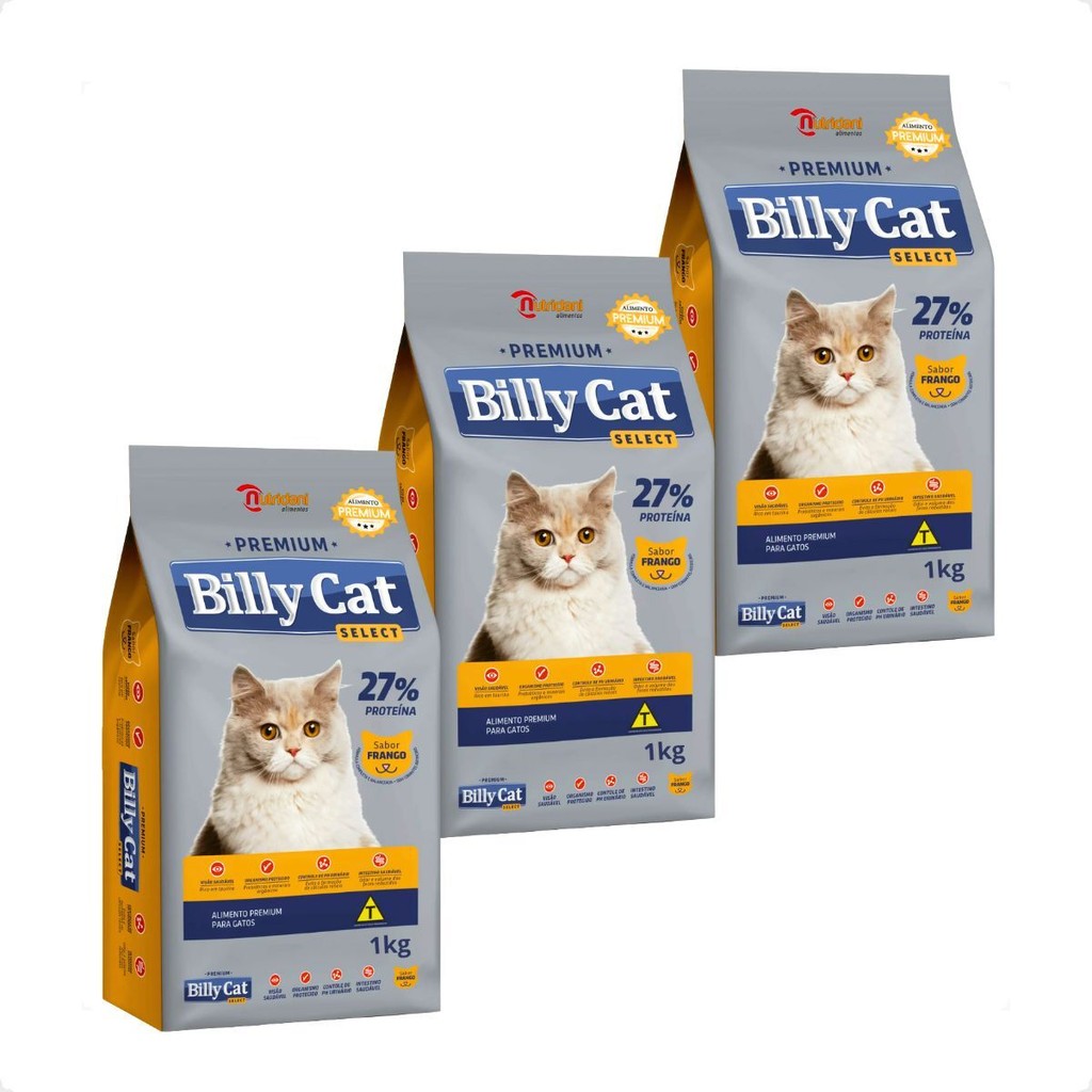 Kit 3 Ração Billy Cat Select Gatos Adultos Frango - 1Kg em Oferta na Shopee