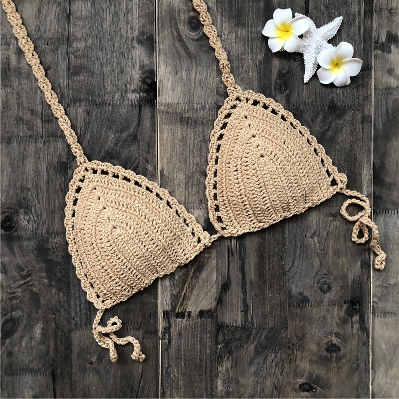 Top de biquíni de crochê de praia feminino push up bikini top de banho