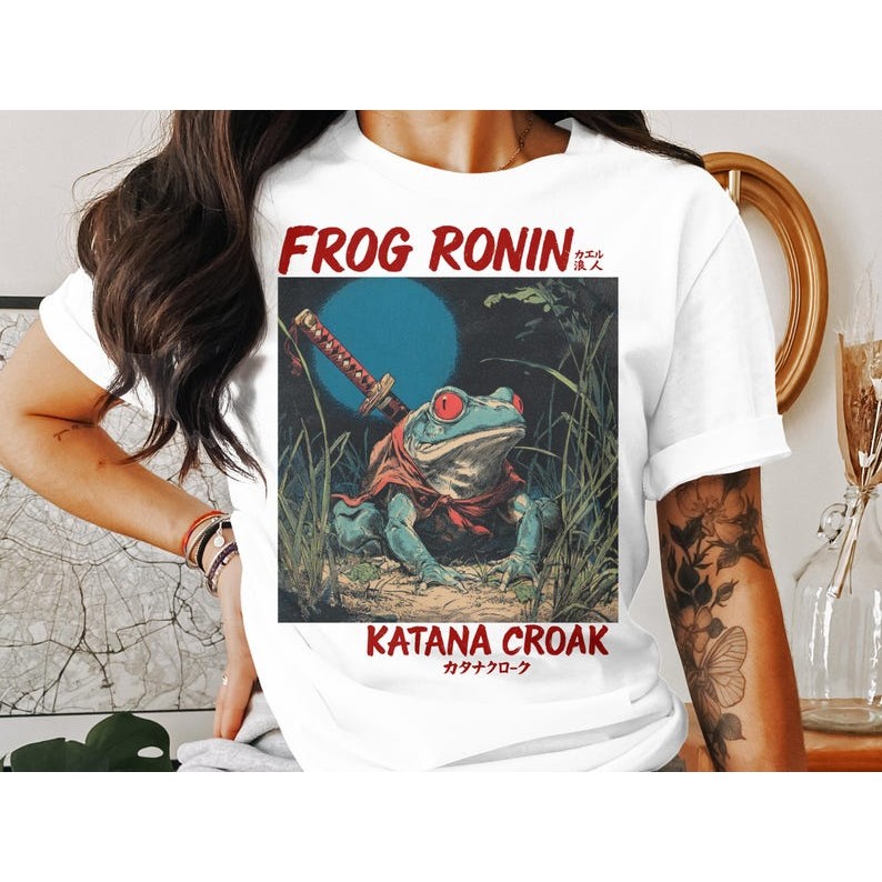 Camiseta Anime Frog Ronin Katana Croak Samurai Frog Fantasy