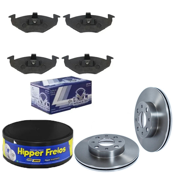 Kit Disco Freio Ventilado + Jogo Pastilha Freio Gol G5 2008 a 2014 – HIPPER FREIOS / SYL