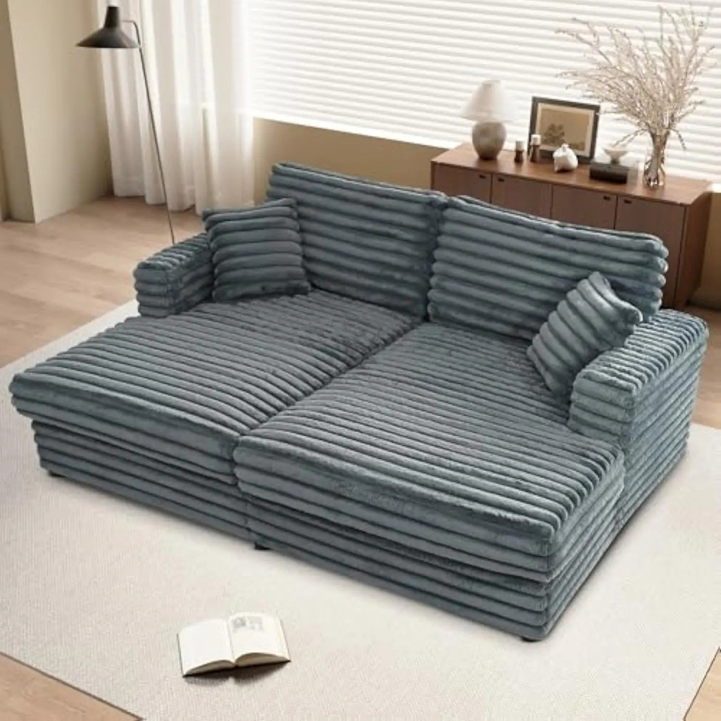 [NEW] Sofá Seccional Chaise Lounge Duplo Oversized, Sofá Nuvem, Sofá de Dia para Sonecas, Sofá de Veludo Cotelê Estofado