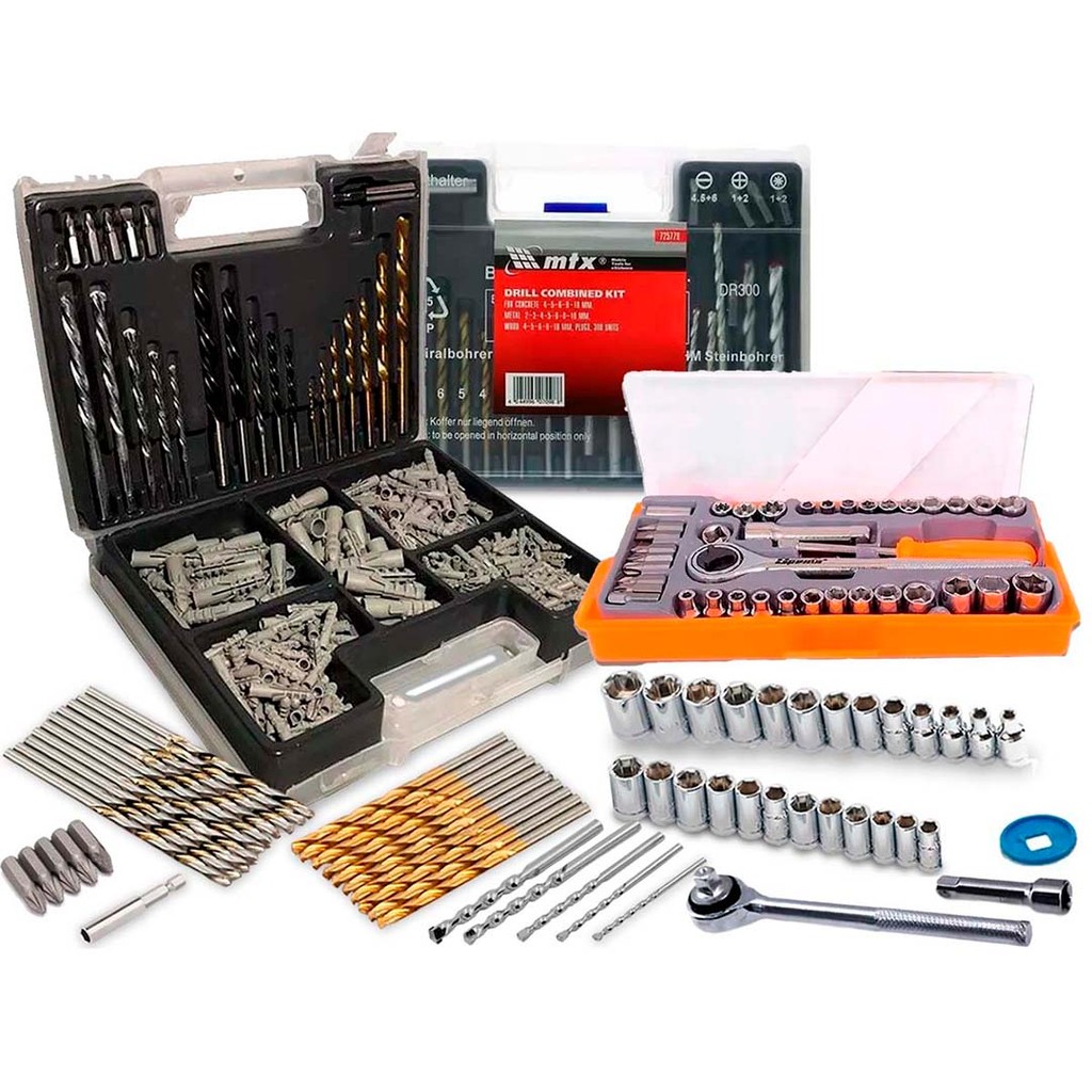 JOGO DE BROCAS PARA CONCRETO 300 PCS  + JOGO  SOQUETE KIT DE 40 PECAS - Home & Living