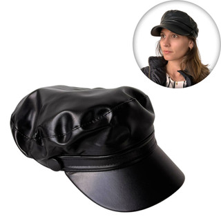Chapéu de Couro Preto Cap Boina Francesa unissex ref 9057C