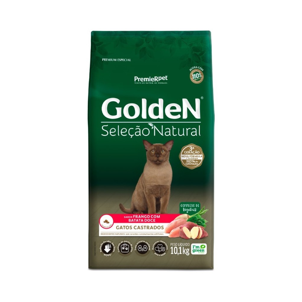 Ração Golden Seleção Natural Gatos Castrado Adultos Batata Doce 10,1kg em Oferta na Shopee