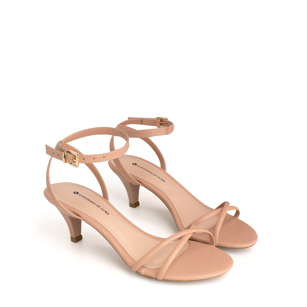 Sandália Nude Rosado Salto Médio Tira Cruzada e Fivela 10060.15_1 - Women Shoes