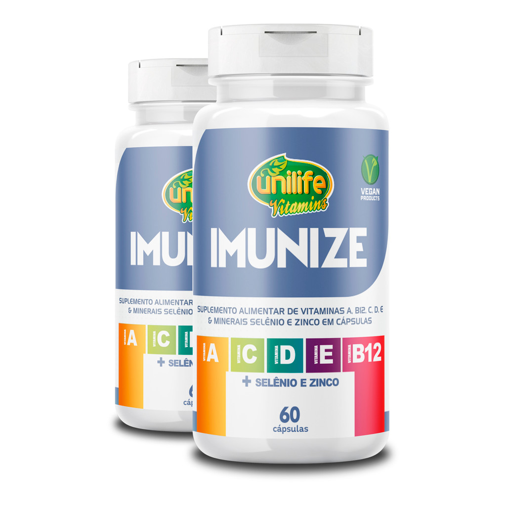 Kit 2 Imunize Vitaminas A, C, D, E, B12 + Selênio e zinco Unilife 60 cápsulas