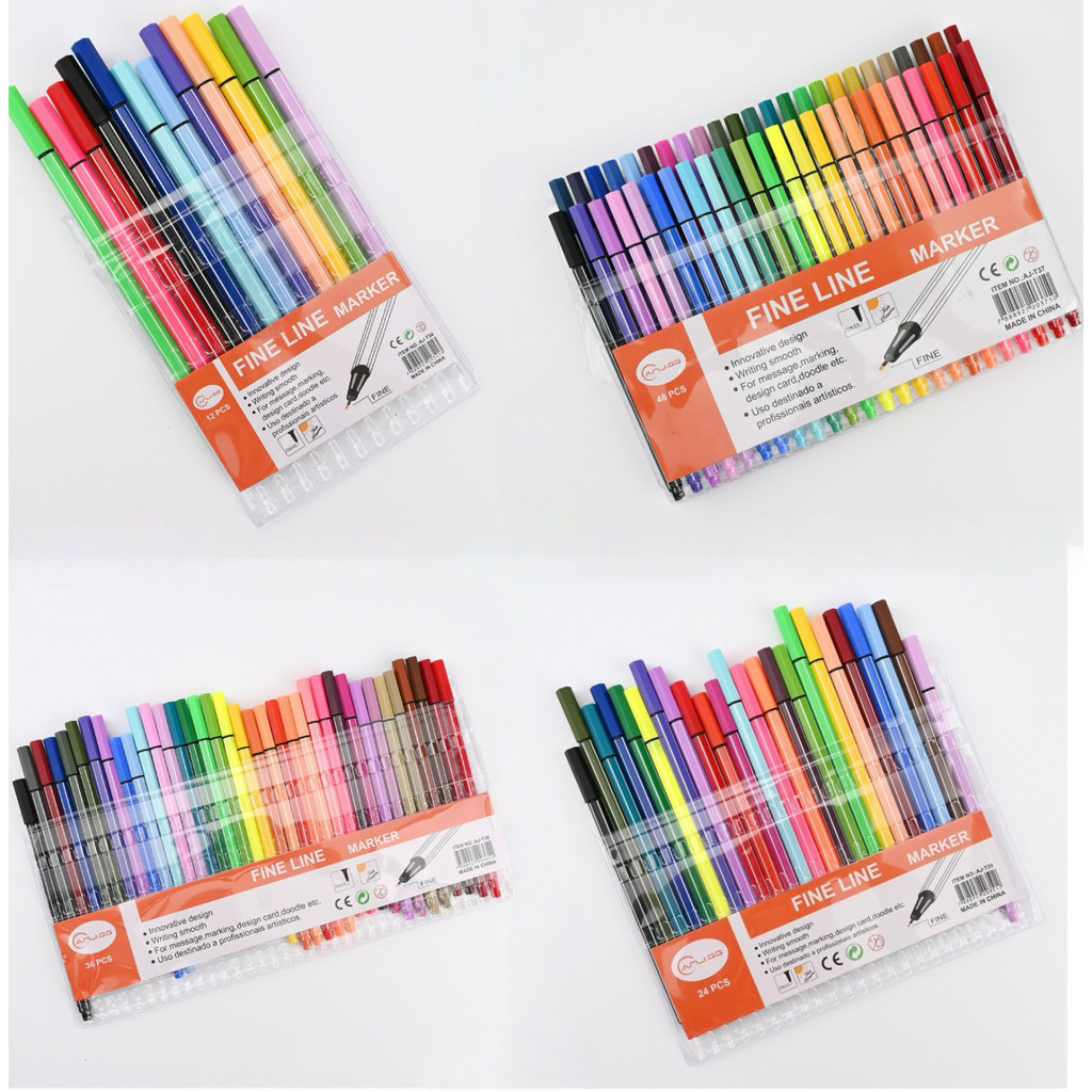 Kit com 12/24/36/48 canetas Fine Line Ponta Fina FINELINER 0,4MM fang em Oferta na Shopee