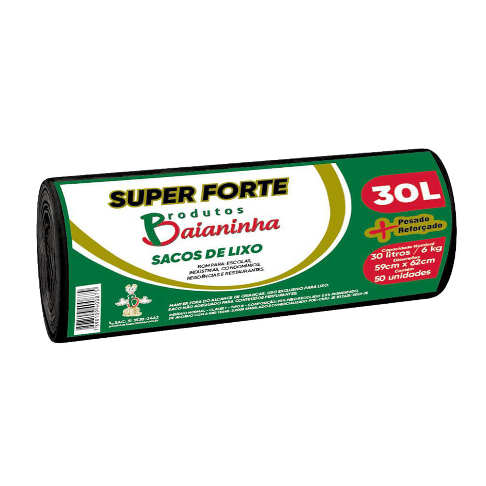 Saco de Lixo Baianinha Super Forte 30 Litros 50 Unidades - Home & Living