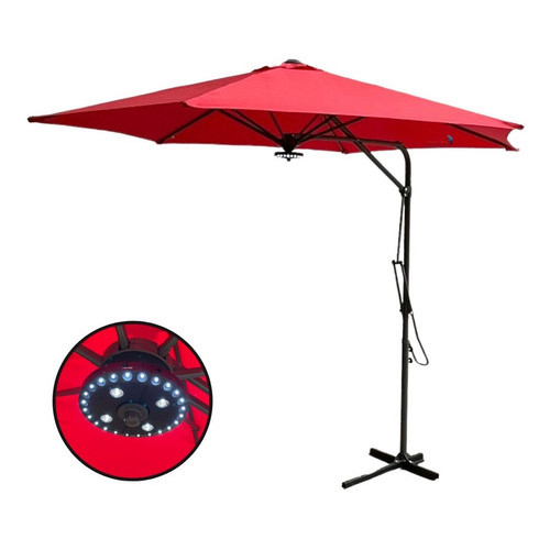 Ombrelone Lateral Suspenso 2,7m Jardim Alumínio Com Base Led Manivela Vermelho Importway Iwobll-270