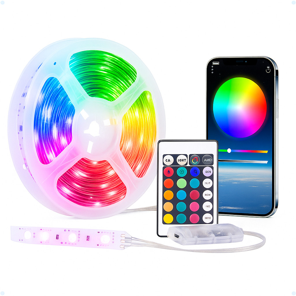 Fio Fita de Led Cordão RGB 20 Metros Controle App Bluetooth USB
