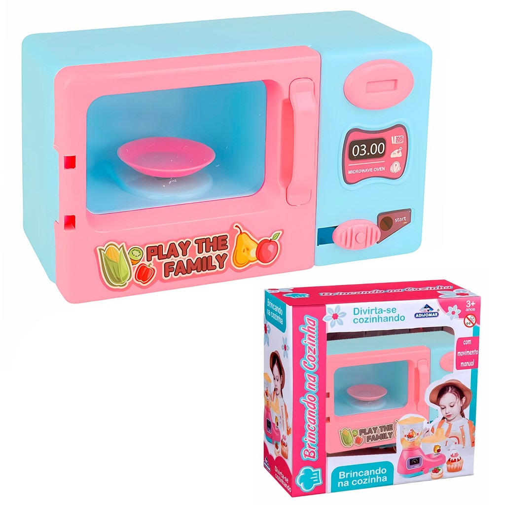 Microondas Infantil Colorido Menina Brincando Na Cozinha Porta Abre Prato Giratorio Realista - Adijomar