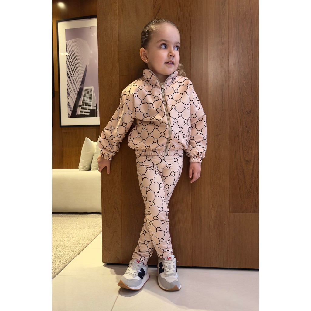 Calça Térmica Infantil Bege Ursos Contorno Preto