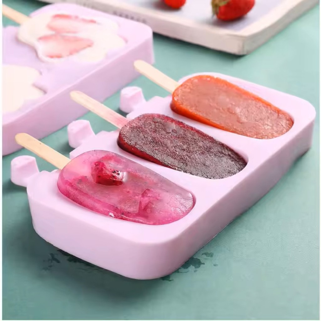 Forma De Sorvete Material Silicone Para Picolé Formato Lisa Com 50 Palitos Lilas Rosa Vermelha e Branca sorvete caseiro