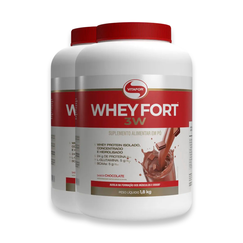 Kit 2 Whey Fort 3W Vitafor Chocolate 1800g