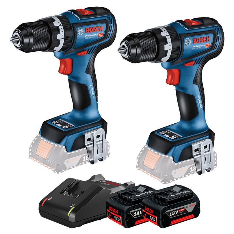 Kit com 2 Parafusadeira e Furadeira de Impacto 12" GSB 18V-90 C  2 Baterias GBA 18V 4Ah e Carregador Bivolt GAL 18V-40