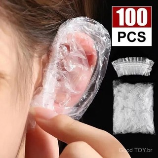 100pcs Capa de Orelha Descartável para Tingimento de Cabelo, Ferramenta de Banho Transparente e Elástica, Capa Protetora