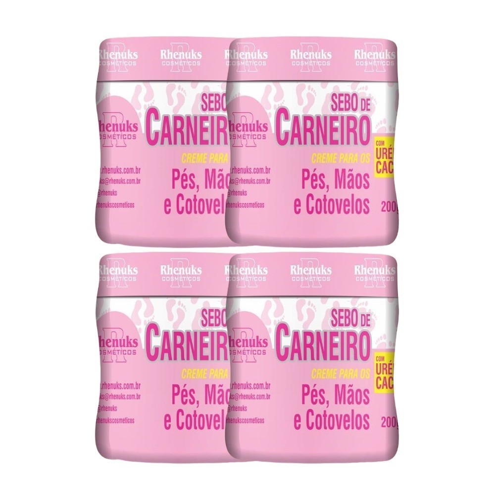 kit 4 Creme Sebo de Carneiro para Pés, Mãos e Cotovelos 200g: Hidratação Profunda e Cuidado Intenso