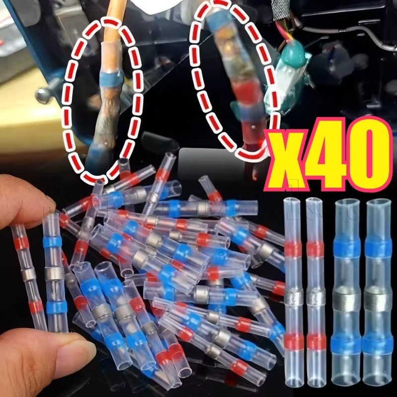 Kit De Conectores De Fio De Vedação De Solda Azul Vermelho 10-40 Unidades-Emenda Isolada À Prova D'água-Durável , Plásti