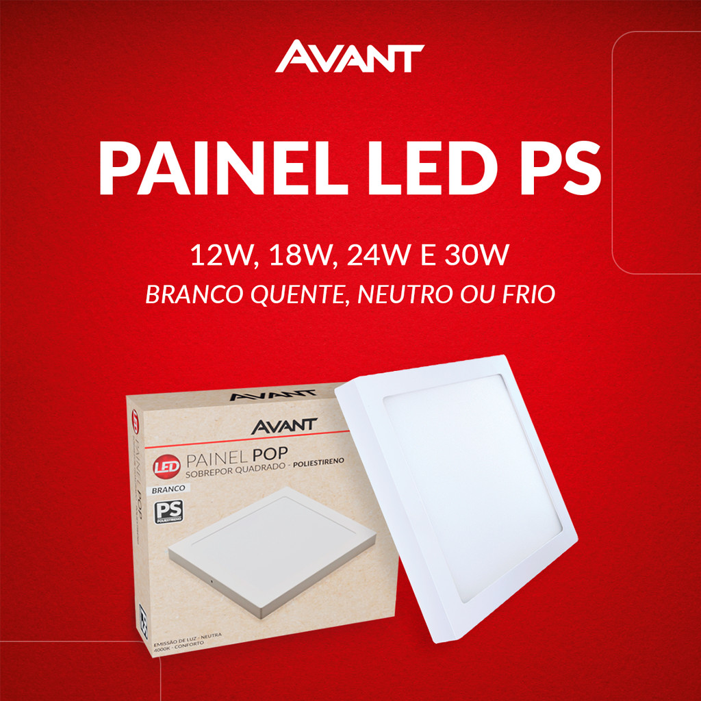 Painel led Plafon Pop Sobrepor 12w 18w 24w 30w Luz Branco Quente/Neutra/Fria 110v/220v Bivolt Branco Avant em Oferta na Shopee