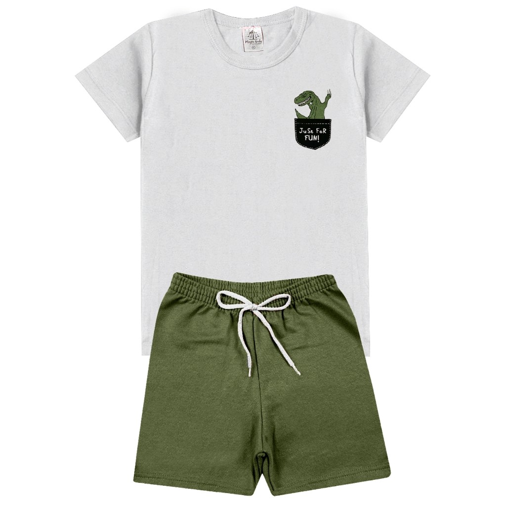 Conjunto Infantil Masculino Estampas Pequenas - Duas Peças: Bermuda + Camiseta - Tamanho 04 a 14