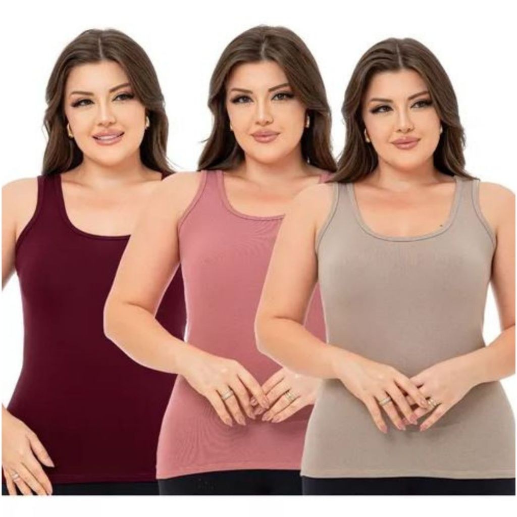 Kit 3 Unidades Blusinha Regata Alca Grossa Basica Lisa Casual Dia a Dia Confortável em Oferta na Shopee