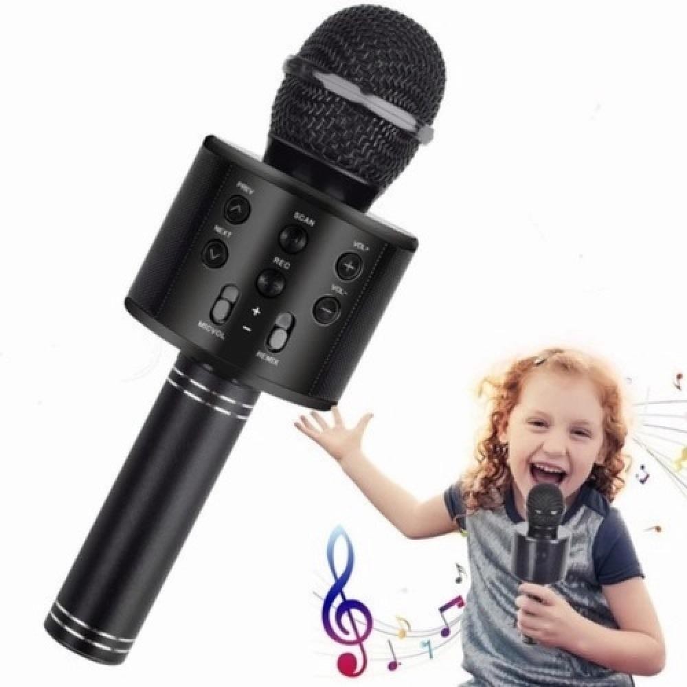 MICROFONE KARAOKE BLUETOOTH SEM FIO RECARREGAVEL PORTATIL CAIXA SOM PRETO