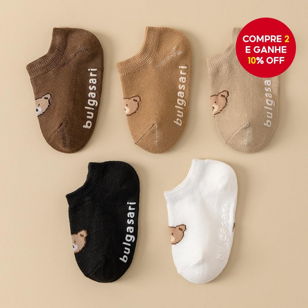 5 Pares De Meias Antiderrapantes Para Bebês Crianças-Fofas Com Estampa De Urso Meninos E M...