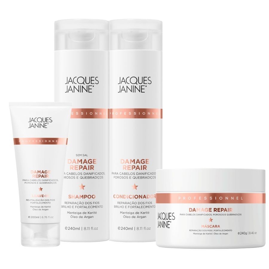 Kit Jacques Janine Damage Repair Shampoo Condicionador 240ml Máscara 240g Leave-In 200ml em Oferta na Shopee