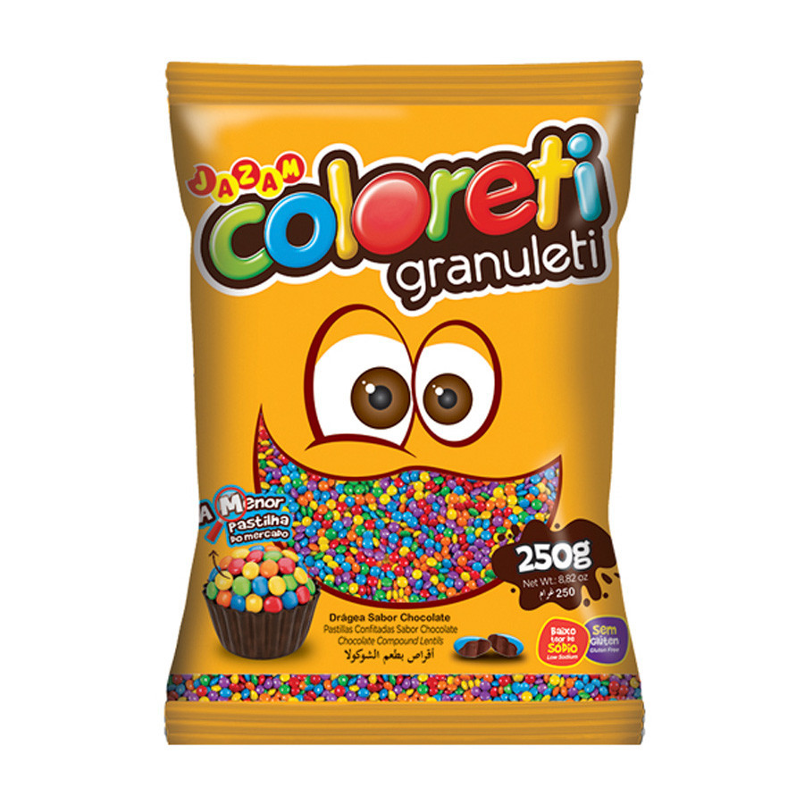 Pastilhas Confeitadas Sabor Chocolate Coloreti Granuleti Sortido - 250g - 1 unidade - Rizzo - Food & Beverages