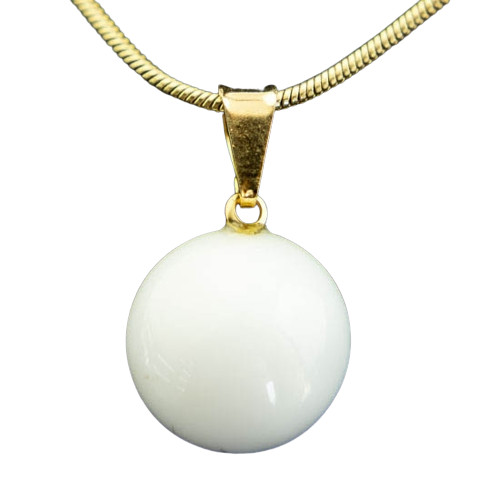 Colar Mini Disco Dolomita Branca Pedra Natural Pino Dourado