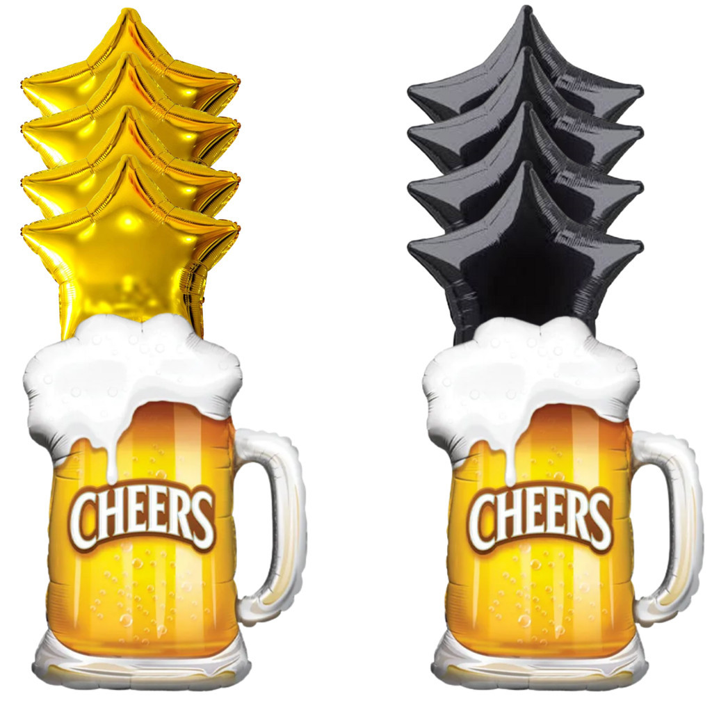 Balão Metalizado Caneca Chopp 70cm + 4 Balões Estrela Metalizadas 45 Cm - Decoração Boteco Festa Aniversário Eventos em Oferta na Shopee