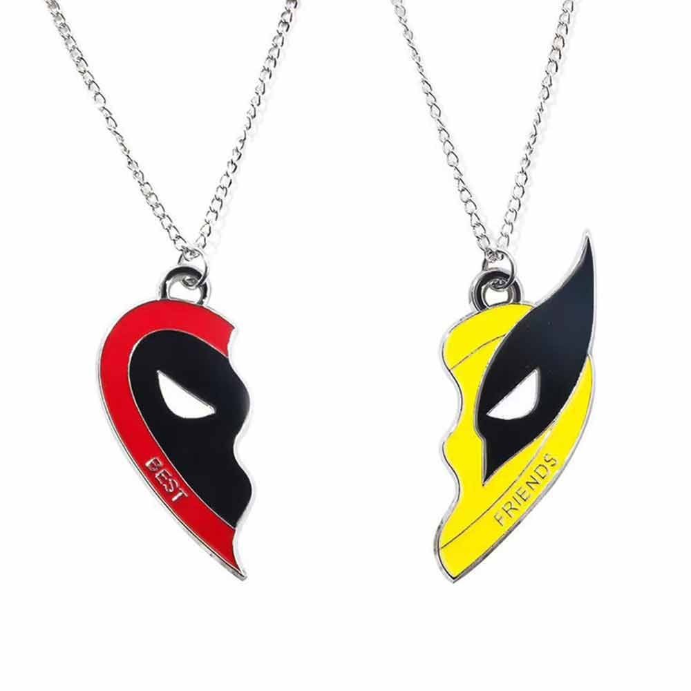 Deadpool And Wolverine Metal Best Friends Necklace Set Heart Charm Gift