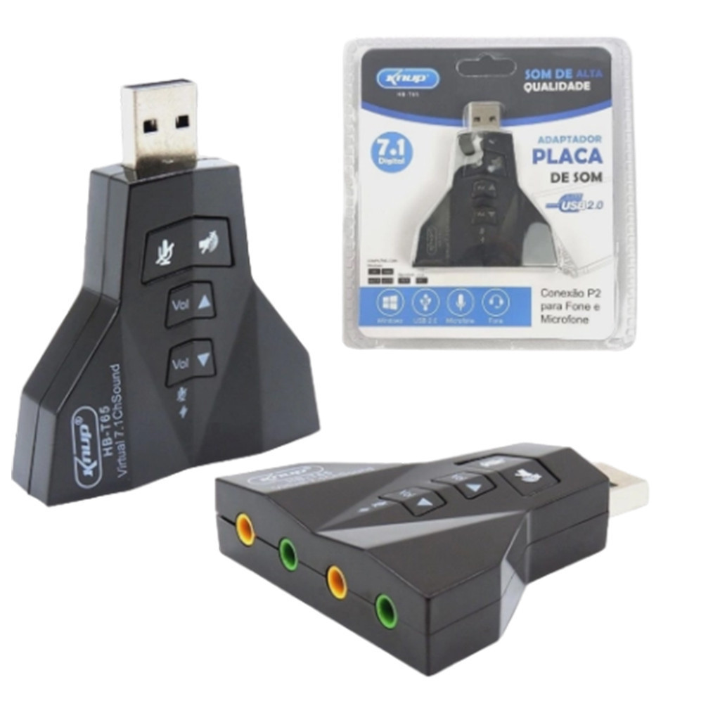 Placa de Som Externa USB 7.1 Dupla Adaptador Audio Headset Ideal Para Virtual DJ Usar 2 Fones P2 P3