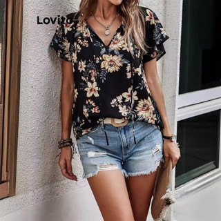Lovito Blusa Boho com estampa floral para mulheres  LNL73114 em Oferta na Shopee