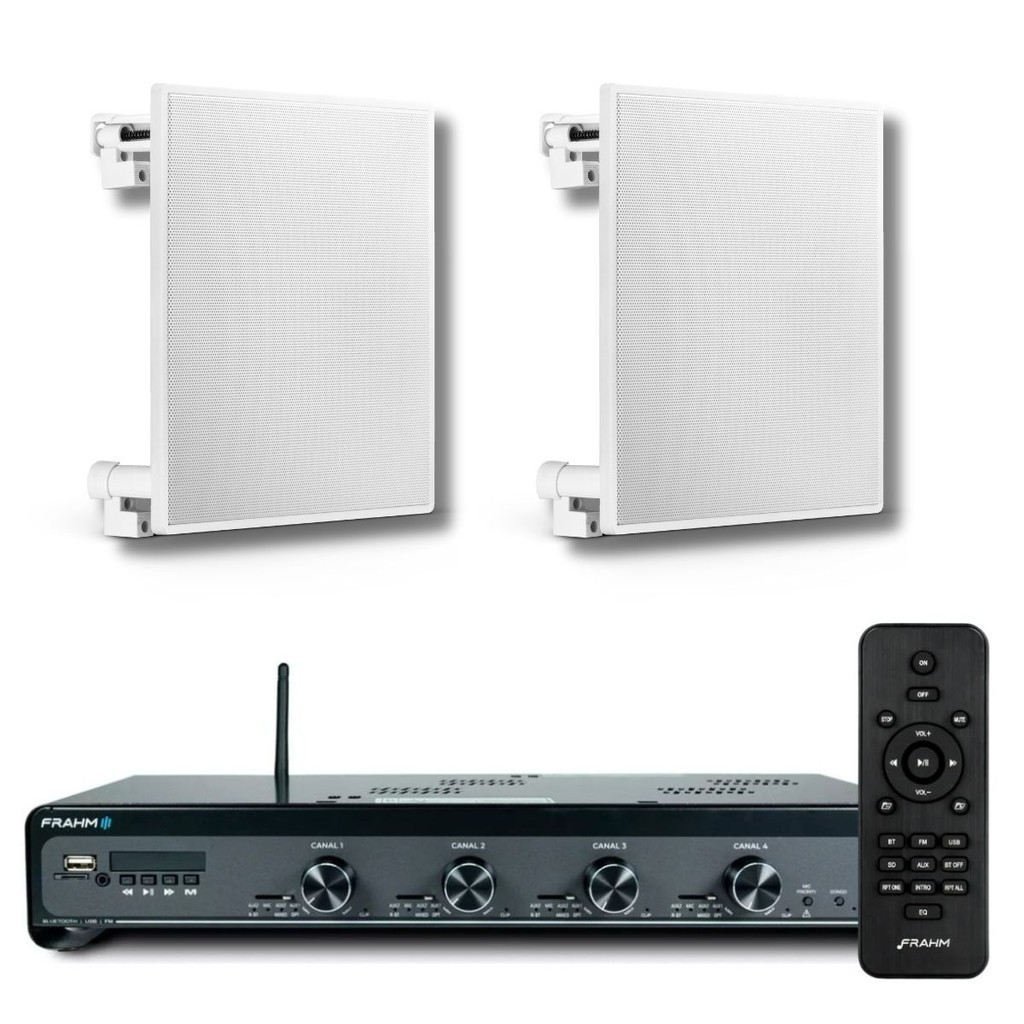 Kit Som Ambiente Frahm 4500 Slim + 2 Cx Som Arandela Embutir