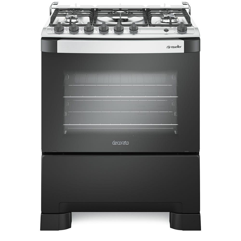 Fogão Mueller 5 bocas Decorato Gourmet Preto Fosco com Timer e Tripla Chama - Home Appliances