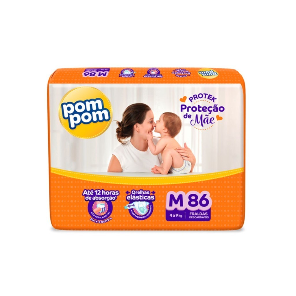 FRALDA INFANTIL POM POM PROTEK PROT.MÃE HIPER MEDIA C/86