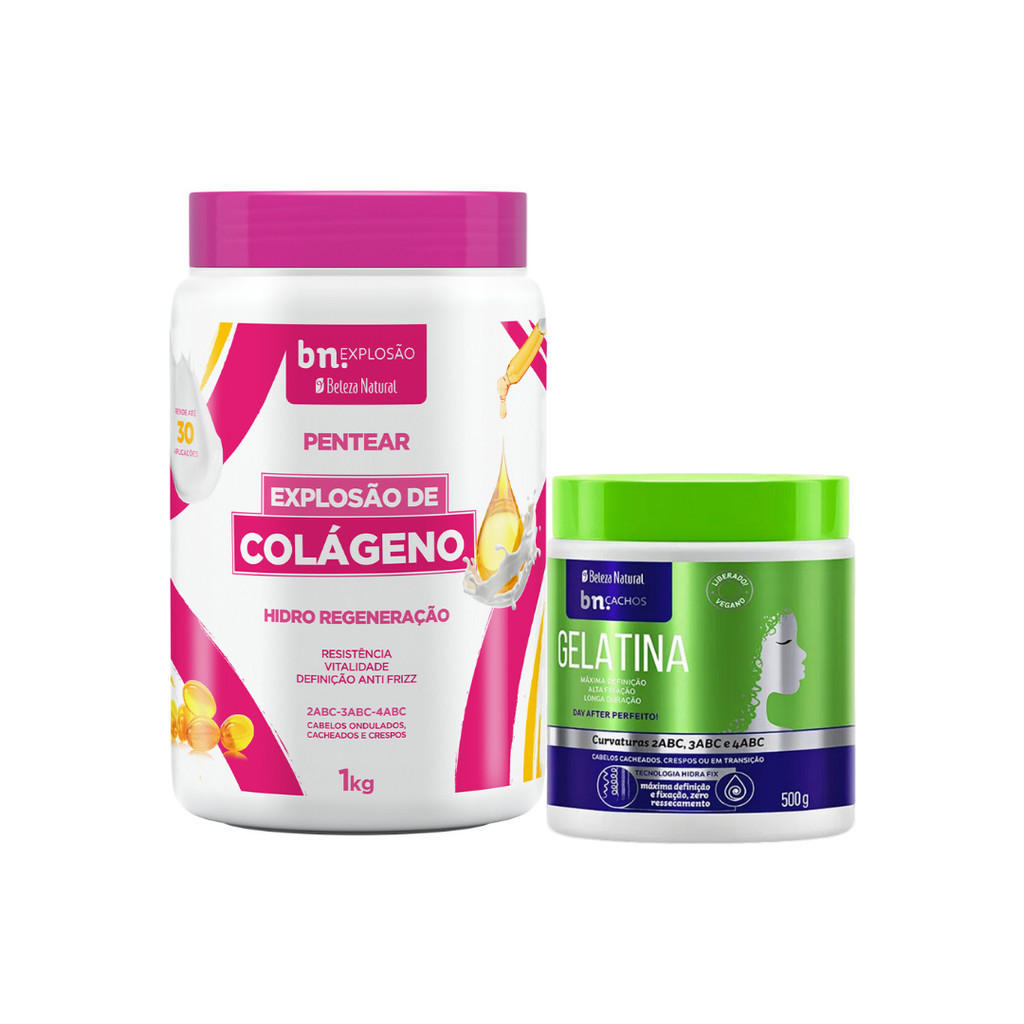 Creme de Pentear Explosão de Colágeno + Gelatina 500g Beleza Natural - Beauty