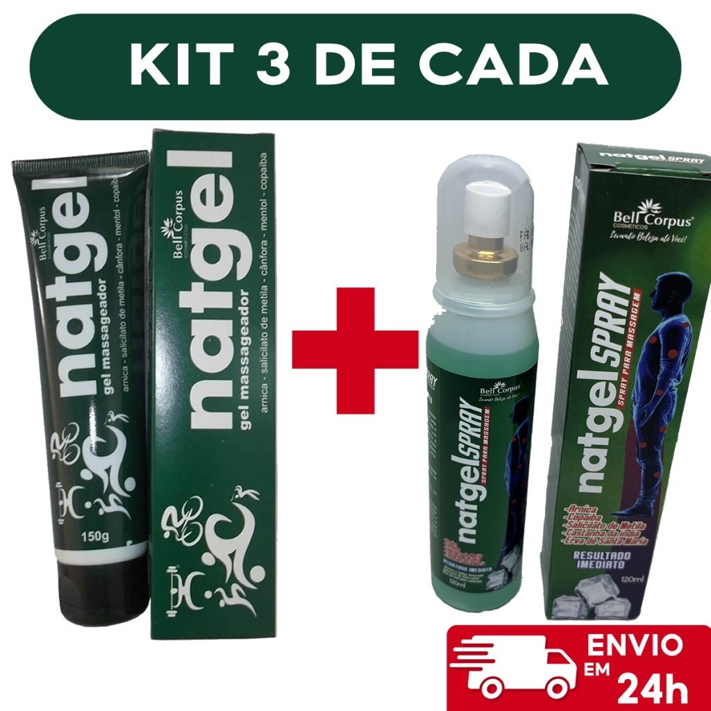 Kit 6 - Gel Massageador Natgel 120g 3 Gel e 3 Spray - Bell Corpus