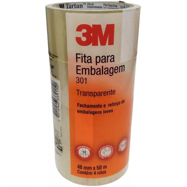 Kit 4 Fita Adesiva 301 Embalagem 3M Transparente 48MM X 50M em Oferta na Shopee