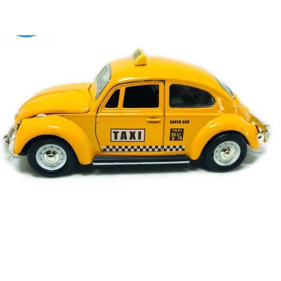 Miniatura Carrinho Fusca Metal Fricção 12 cm Amarelo Taxi.