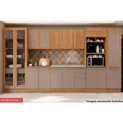 Cozinha Completa Botanic 8 Peças (2 Armários + 2 Balcões + 3 Paneleiros + 1 Complemento) s/Pia M646 Nogueira/Fendi - Kappesberg