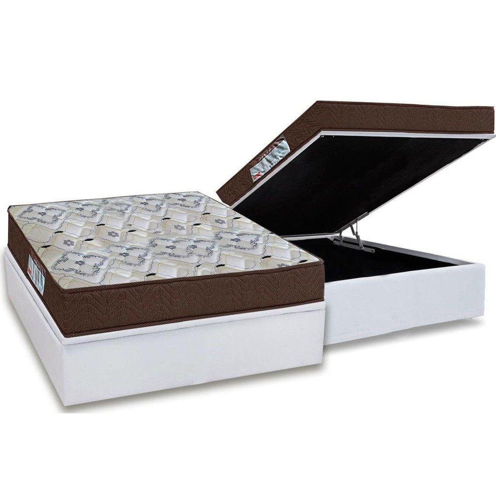 Cama Box Baú Casal: Colchão Anatômico Ortobom D45 / ISO 150 Mega Firme + Base CRC Courano White(138x188) em Oferta na Shopee