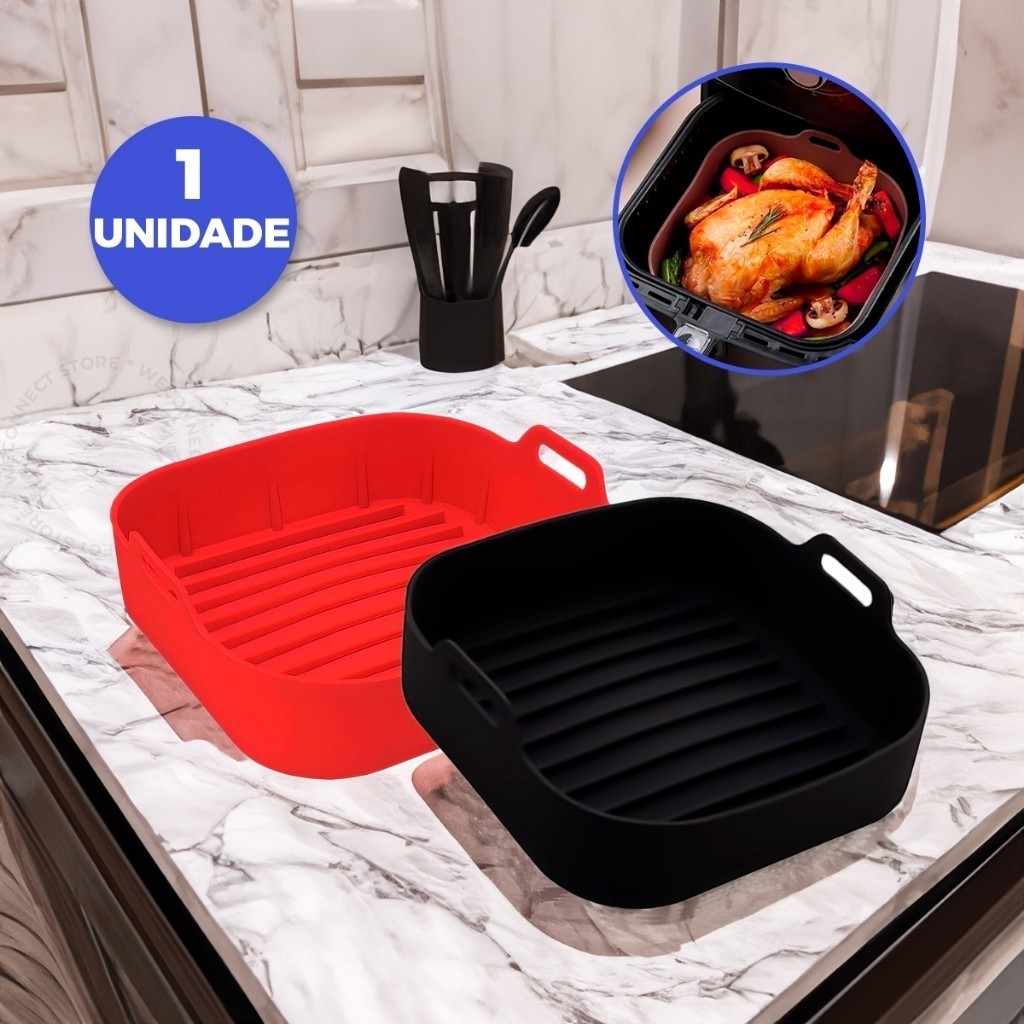 Forma De Silicone Air fryer Antiaderente Cesto Silicone Fritadeira Elétrica Quadrado 17CM